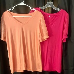 Women's V-Neck Tops - Peach and Pink
